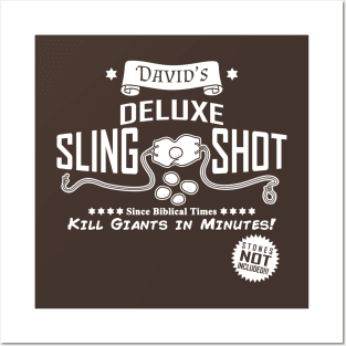 David's Slingshot Funny Bible Inspired David And Goliath Retro Vintage Poster Posters and Art